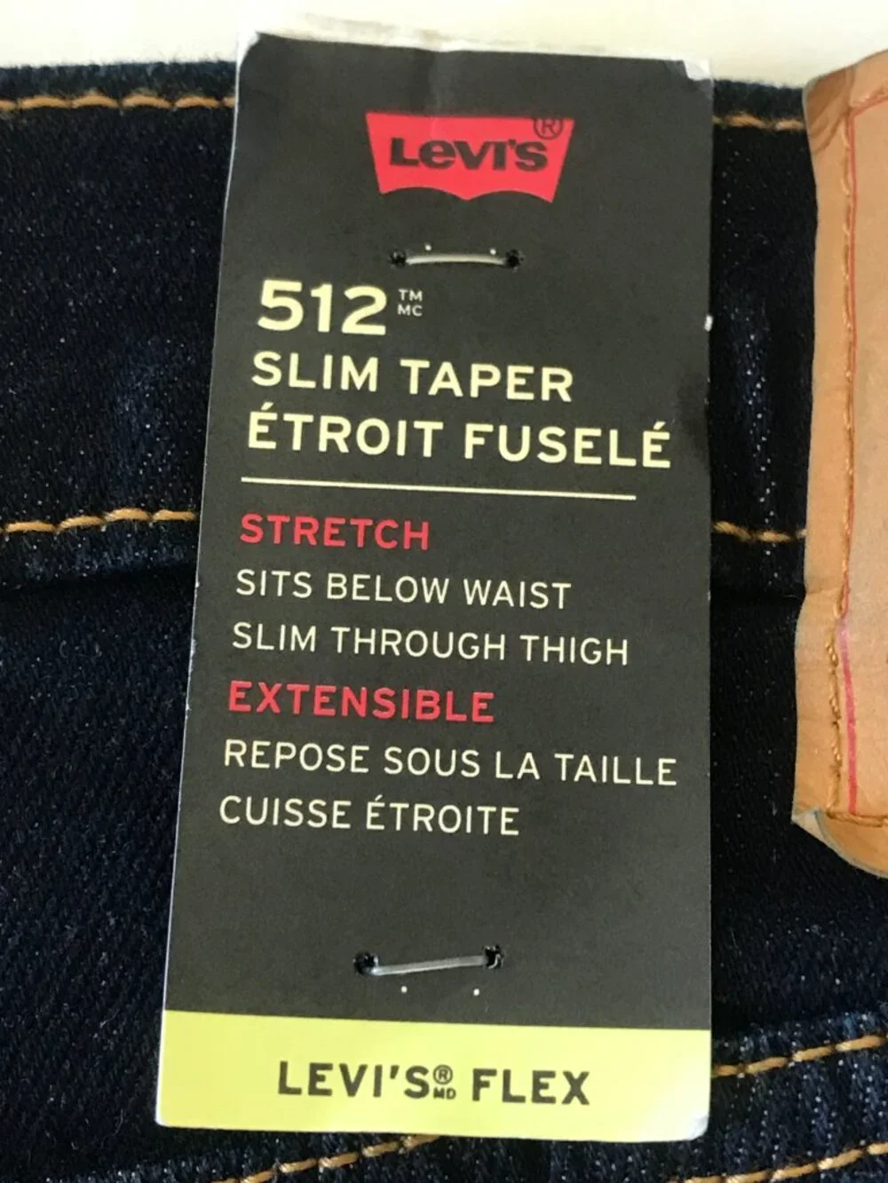 Levi's 512 Slim Fit Taper Jeans Men 36x28 Mid Rise Blue Dark Wash Stretch 19876